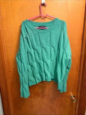 DAVI & DANI Teal Cable Knit Scoop Neck Sweater
